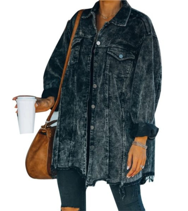 European And American Ladies Oversized Shirt Washed Corduroy