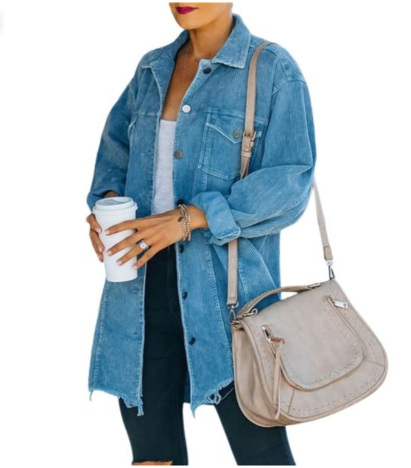 European And American Ladies Oversized Shirt Washed Corduroy