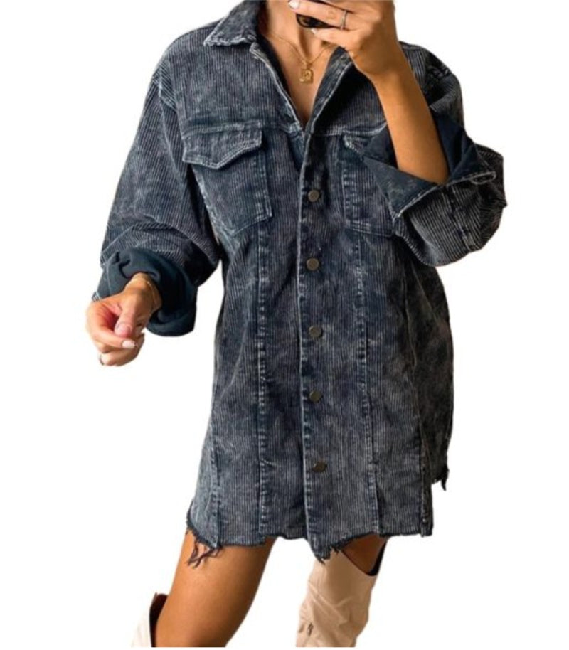 European And American Ladies Oversized Shirt Washed Corduroy