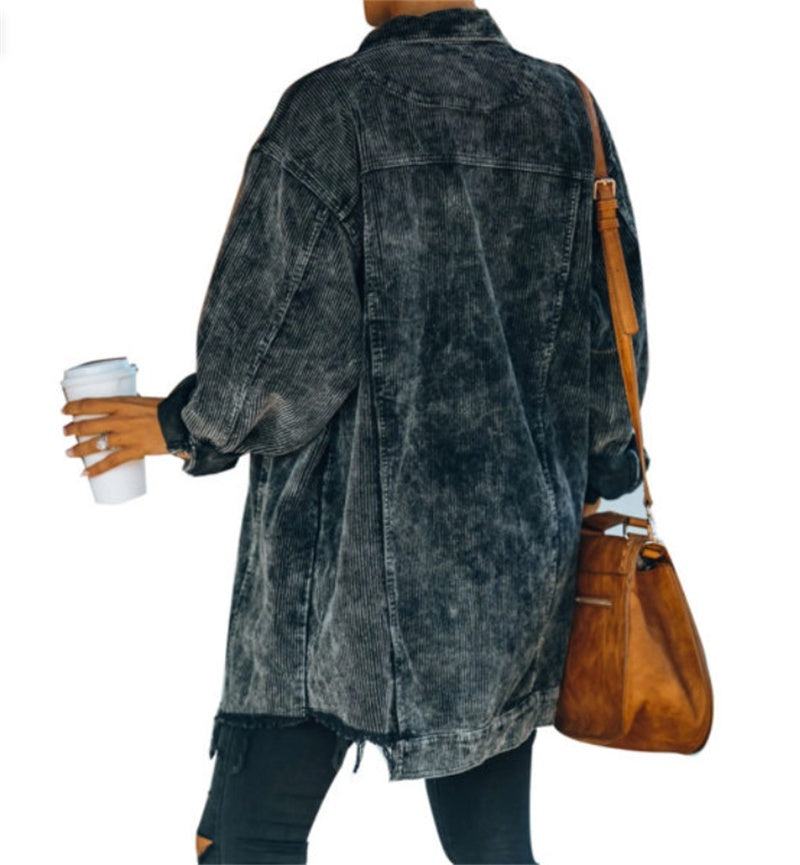 European And American Ladies Oversized Shirt Washed Corduroy