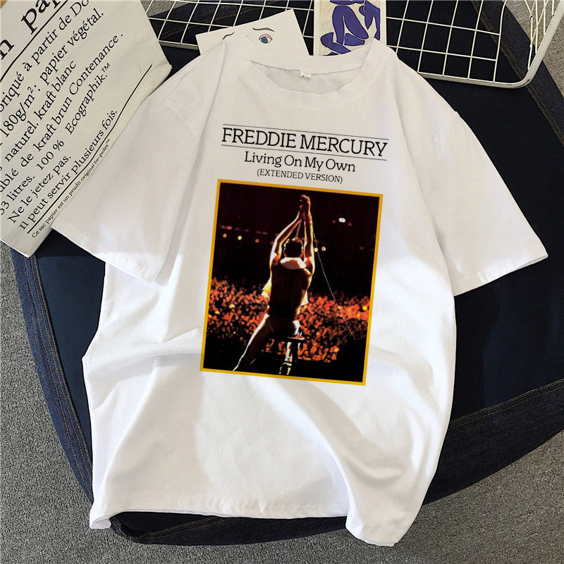 Musical Rock Singer Print Crew Neck T-shirt