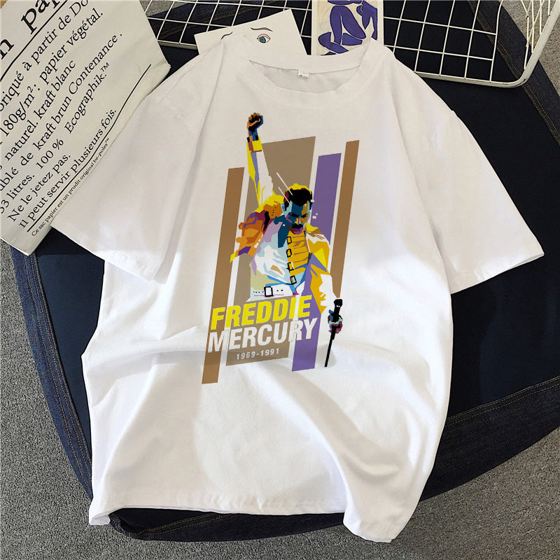 Musical Rock Singer Print Crew Neck T-shirt
