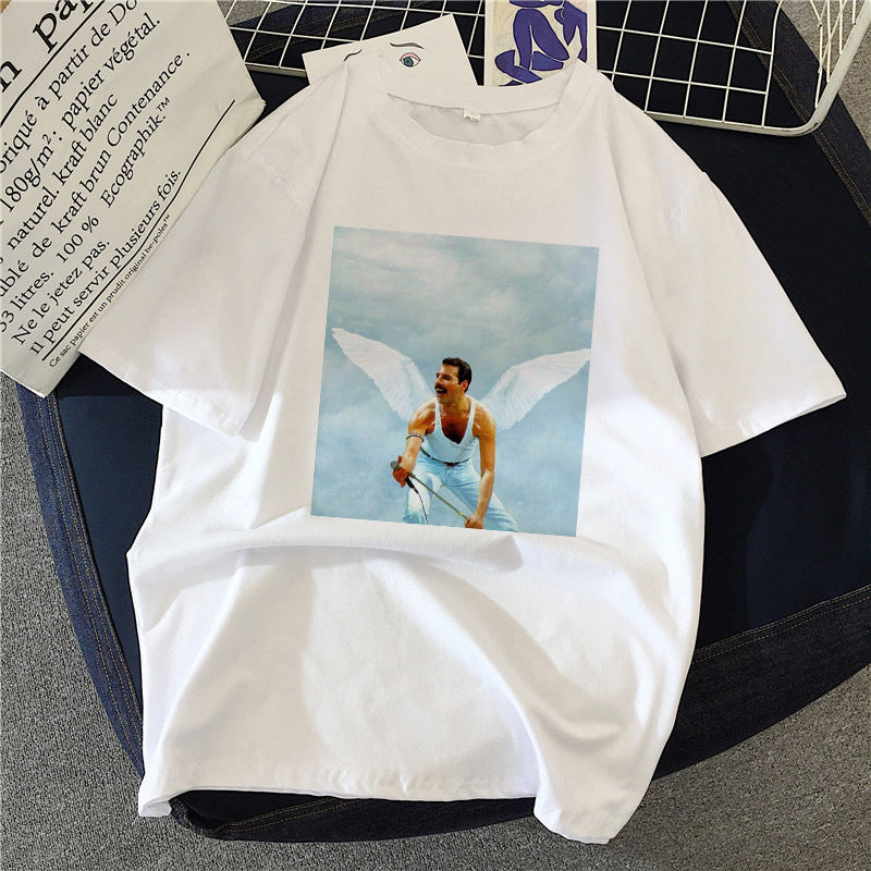 Musical Rock Singer Print Crew Neck T-shirt