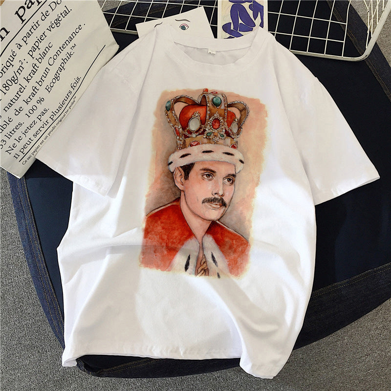 Musical Rock Singer Print Crew Neck T-shirt
