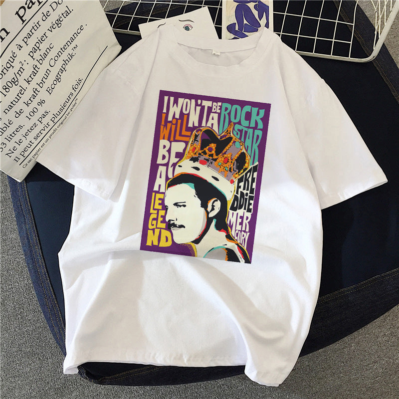 Musical Rock Singer Print Crew Neck T-shirt