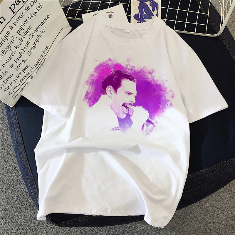 Musical Rock Singer Print Crew Neck T-shirt
