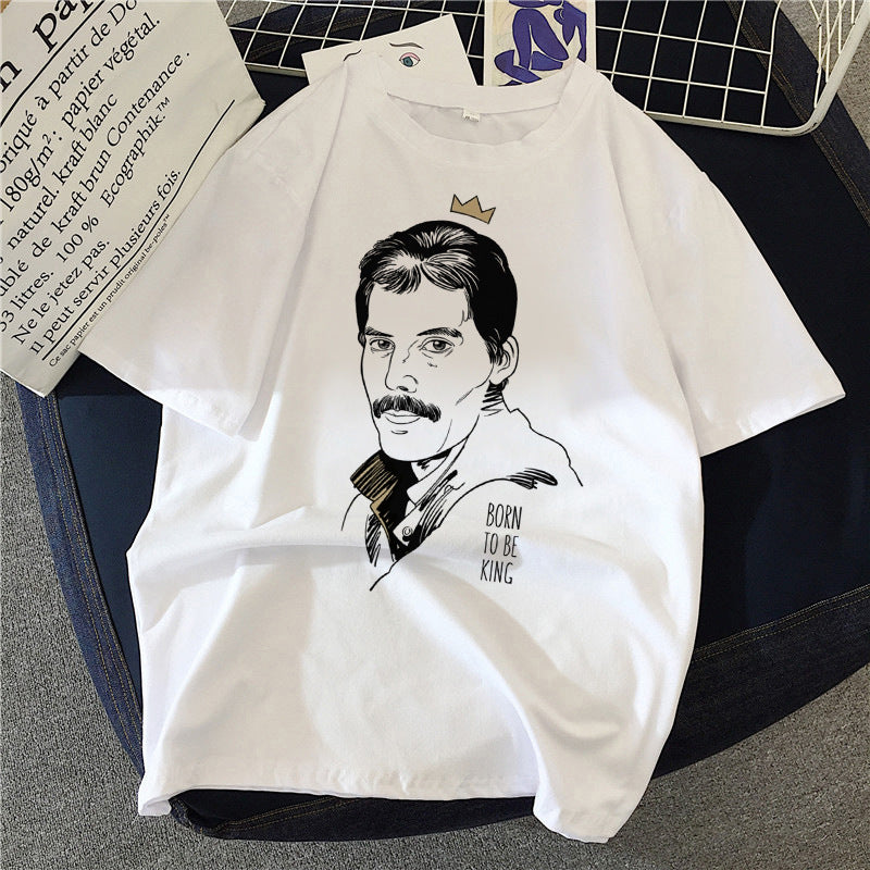 Musical Rock Singer Print Crew Neck T-shirt
