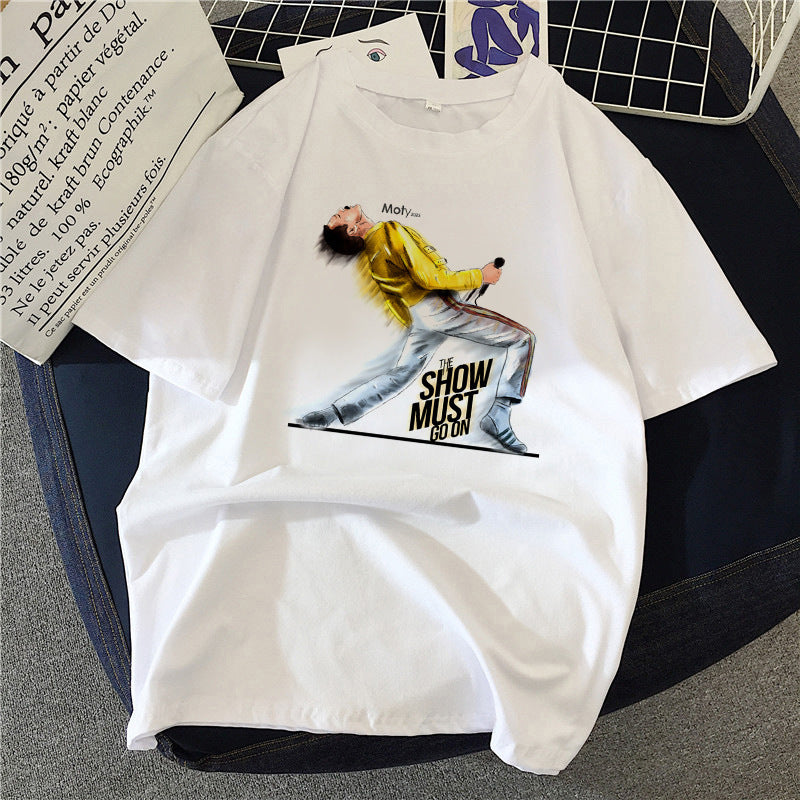 Musical Rock Singer Print Crew Neck T-shirt