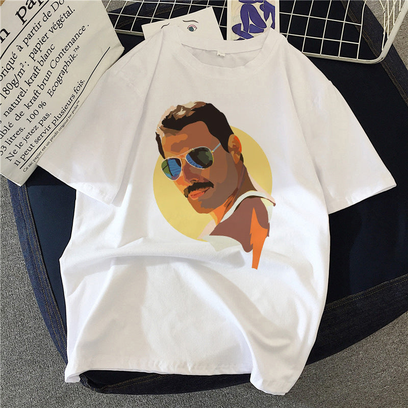 Musical Rock Singer Print Crew Neck T-shirt