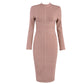 Nouvelle robe bandage tendance européenne et américaine, robe de soirée à manches longues et taille haute pour femme