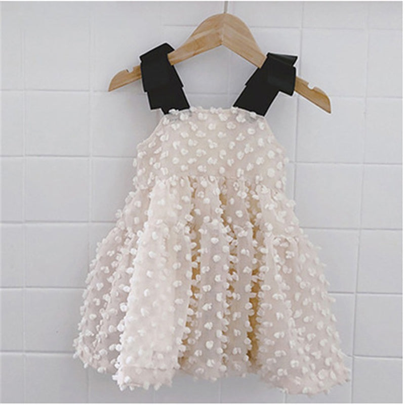 Girls French Puff Sleeve Dot Princess Dress