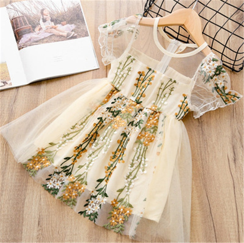 Girls French Puff Sleeve Dot Princess Dress