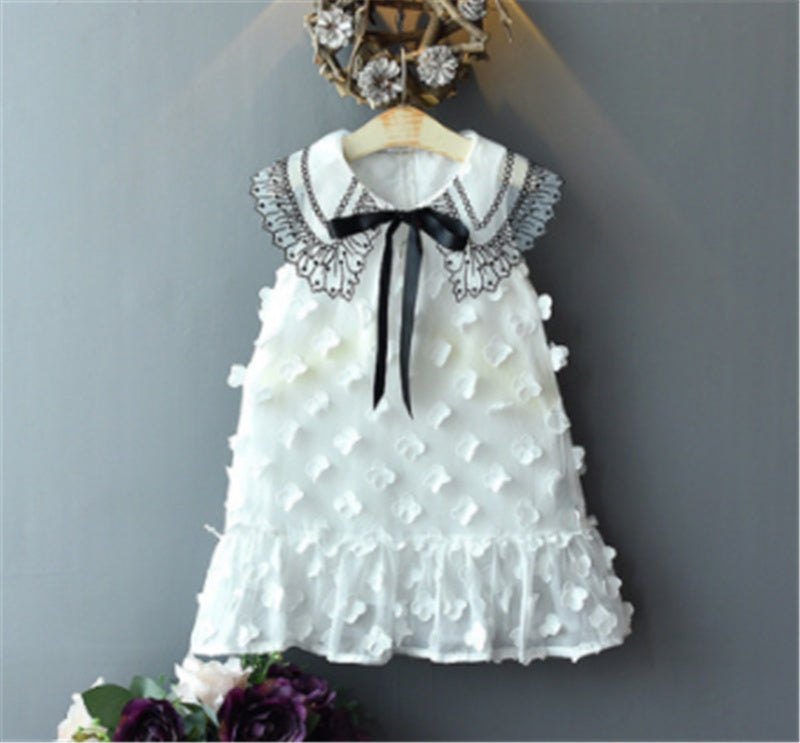 Girls French Puff Sleeve Dot Princess Dress