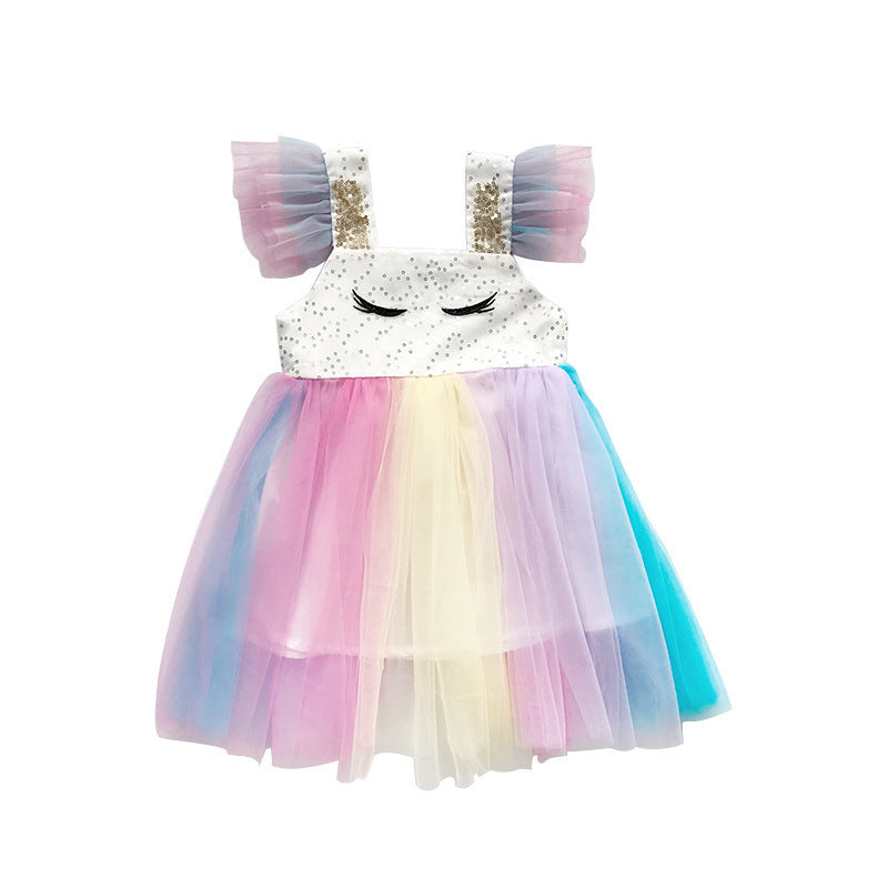 Girls French Puff Sleeve Dot Princess Dress