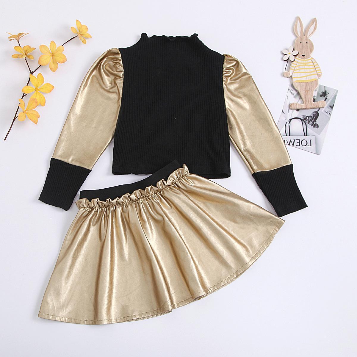Ensemble jupe courte en cuir PU pour fille
