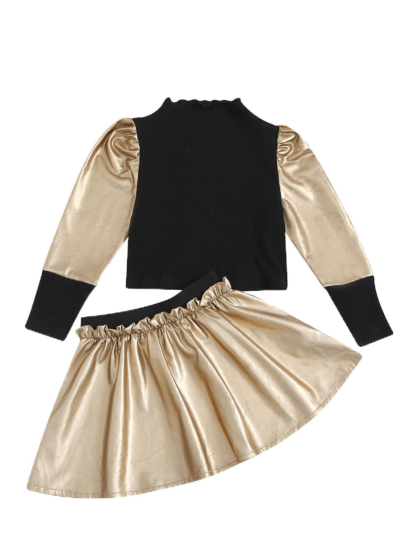 Ensemble jupe courte en cuir PU pour fille