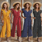 Temperament Striped Jumpsuit With Lotus Leaf Sleeve Casual Pants