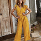 Temperament Striped Jumpsuit With Lotus Leaf Sleeve Casual Pants