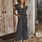 Temperament Striped Jumpsuit With Lotus Leaf Sleeve Casual Pants