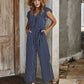 Temperament Striped Jumpsuit With Lotus Leaf Sleeve Casual Pants