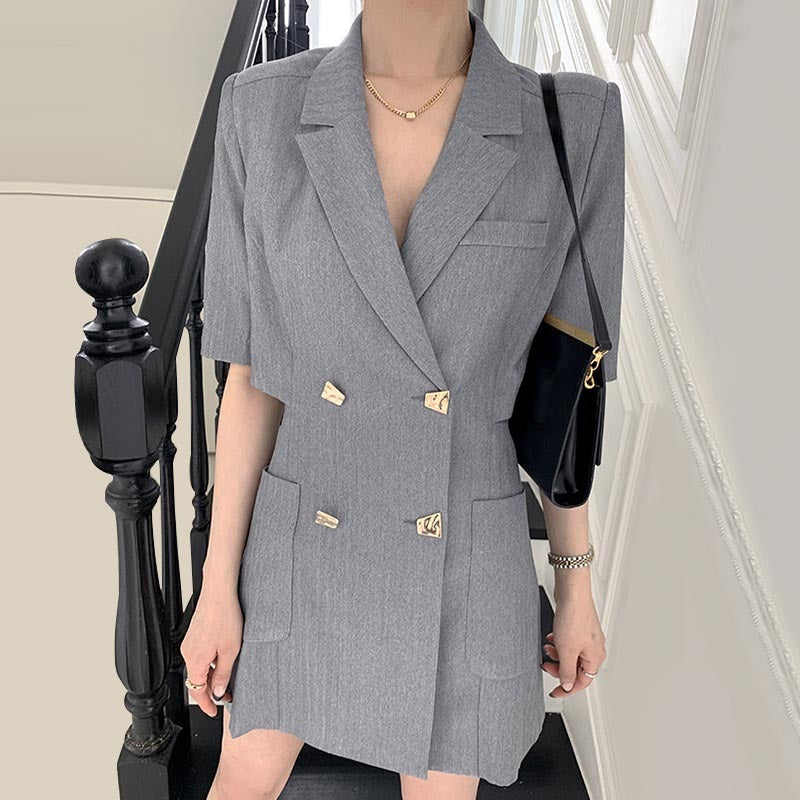Suit Collar Chic Double-Breasted Back Hollow