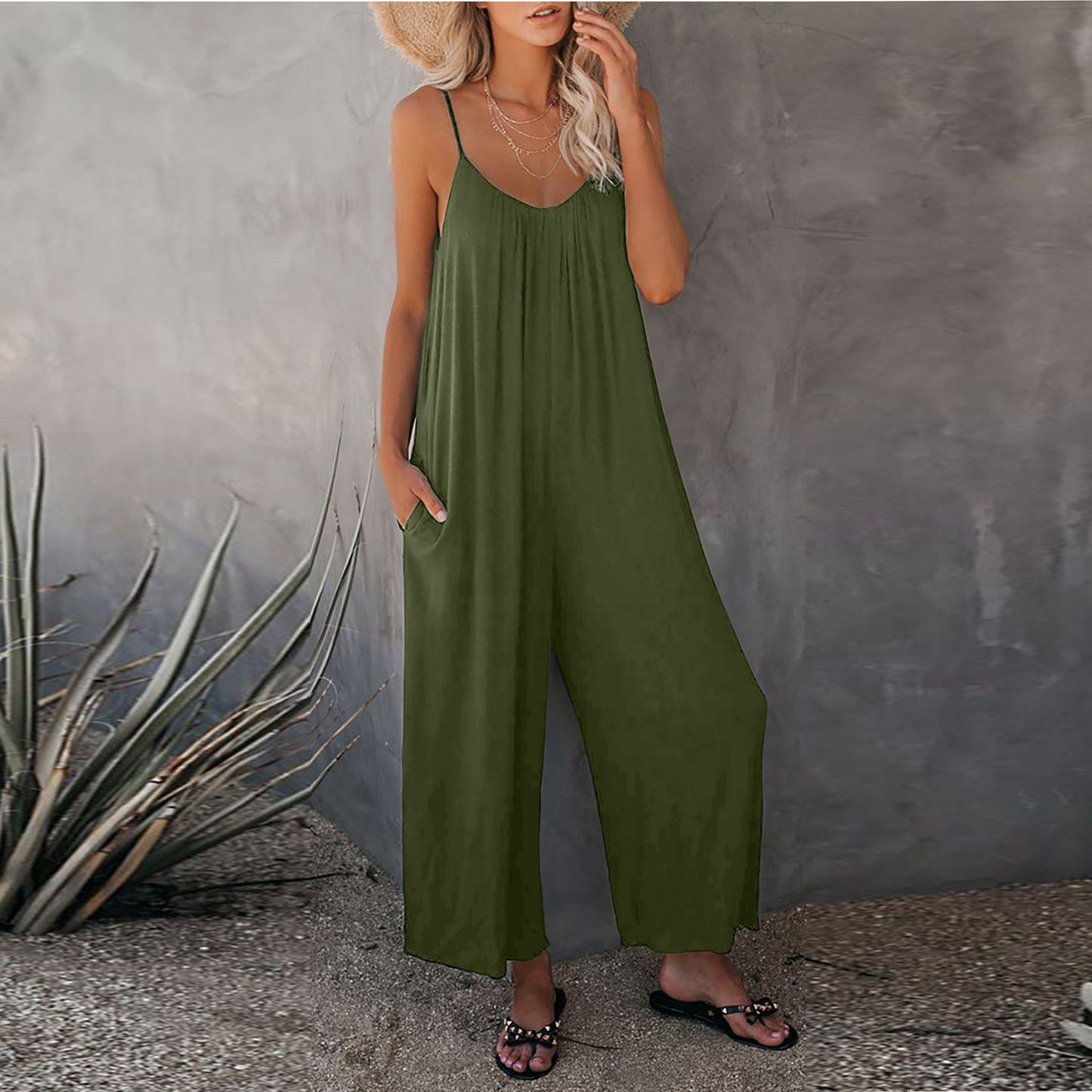 Women's Solid Color Suspender Jumpsuit Solid Color