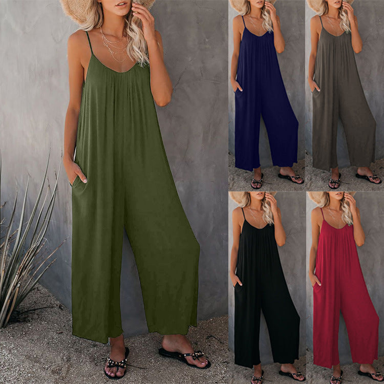 Women's Solid Color Suspender Jumpsuit Solid Color