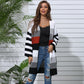 Long Striped Stitching Contrast Sweater Cardigan