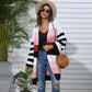 Long Striped Stitching Contrast Sweater Cardigan