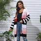 Long Striped Stitching Contrast Sweater Cardigan