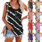 Women's Casual Round Neck Diagonal Stripe Neckline Button Sleeveless T Shirt Vest