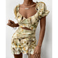 Robe d'été à manches bouffantes et cordon de serrage pour femme