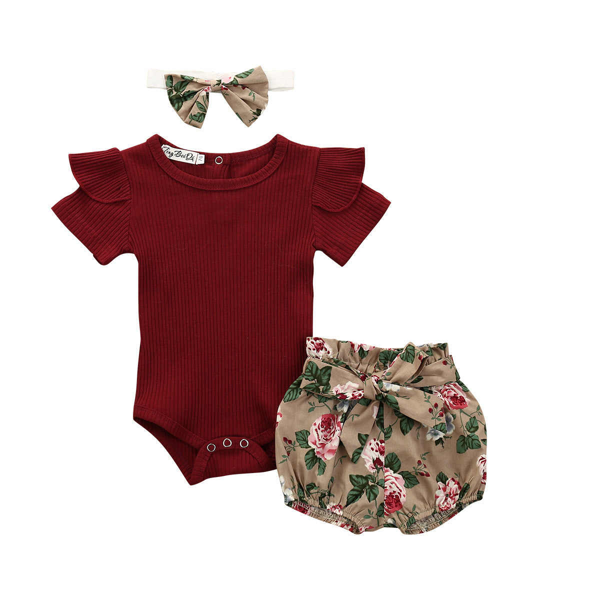Completo Ricamato A Manica Corta Per Bambina
