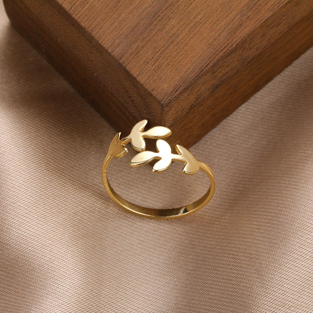 Korean Jewelry Industry Fashion Simple Olive Branch Leaf Female Finger Ring Ring Jewelry  Ring