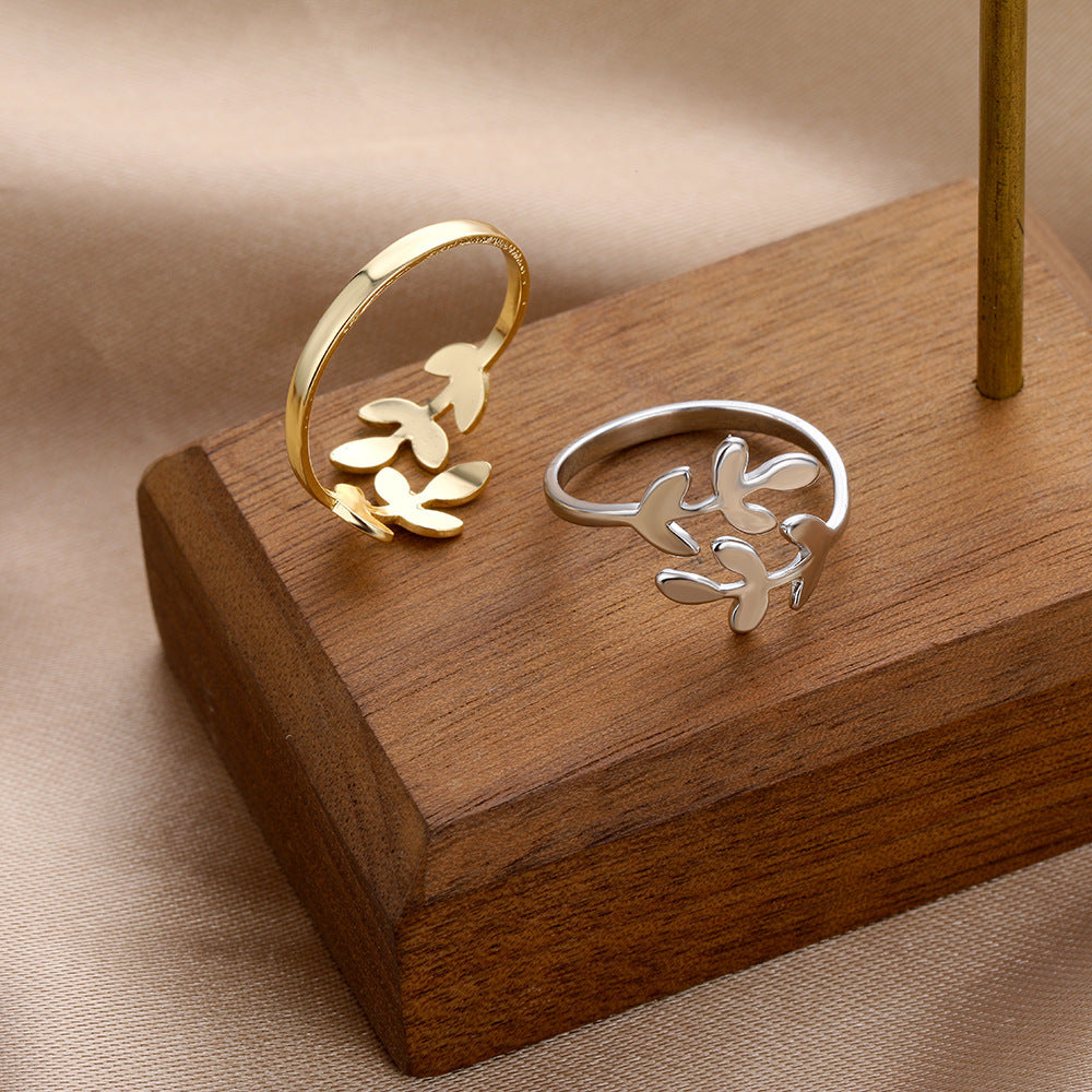Korean Jewelry Industry Fashion Simple Olive Branch Leaf Female Finger Ring Ring Jewelry  Ring