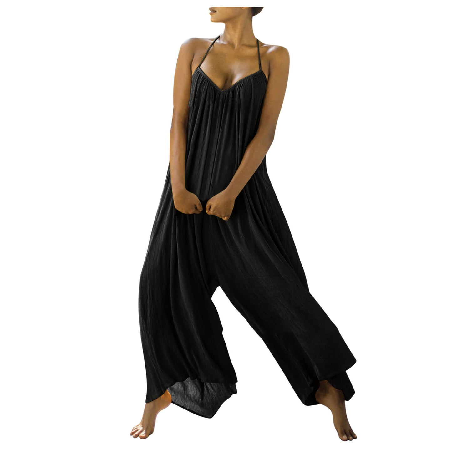Solid Color One Piece Sleeveless Sports Loose Women's Jumpsuit