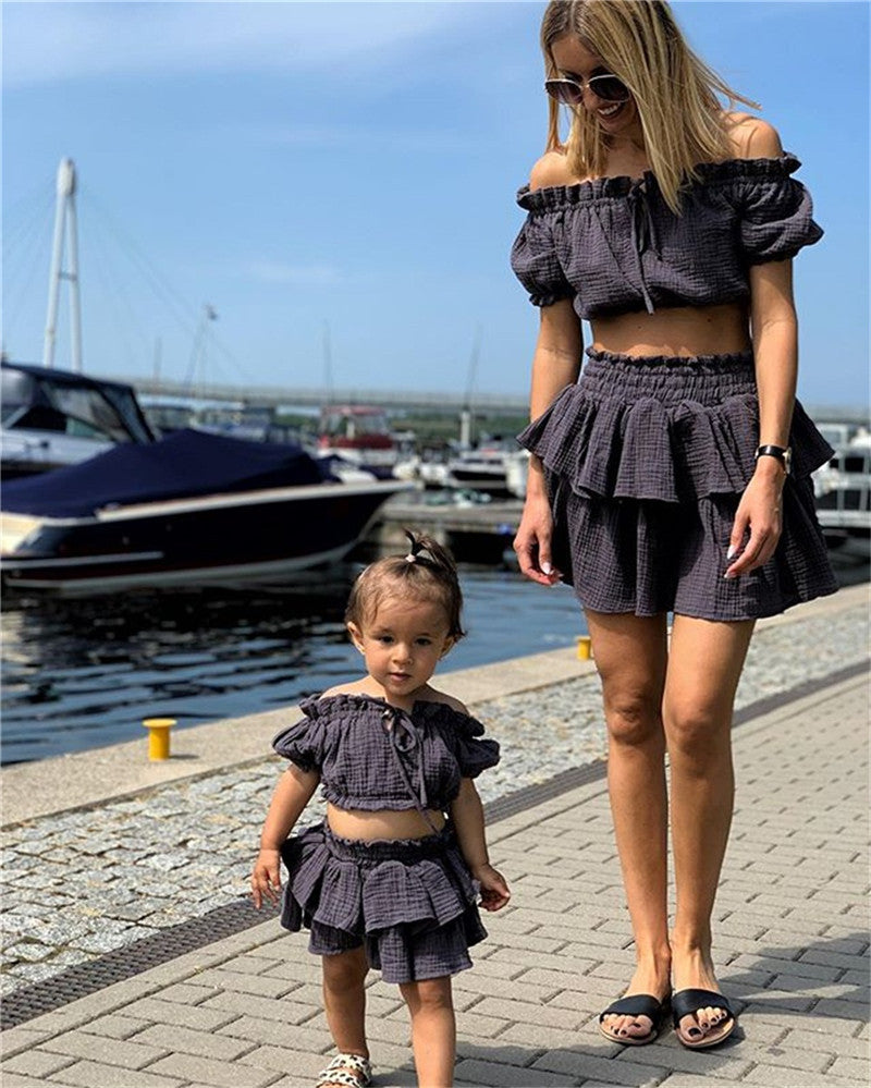 Ensemble haut tube et jupe double en coton pour fille, style européen et américain, printemps et automne