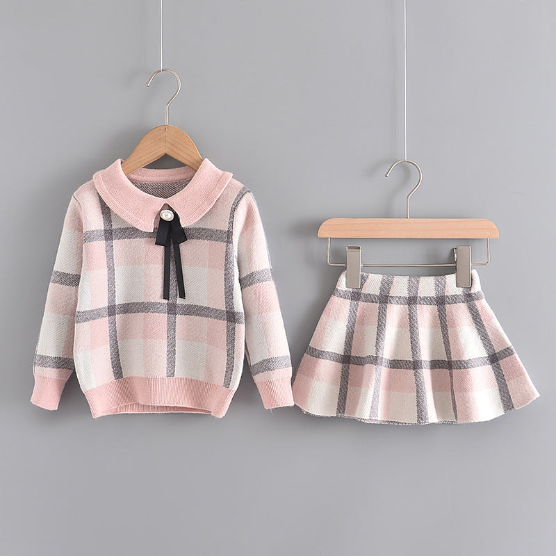 Ensemble pull tricoté à manches volantées pour fille