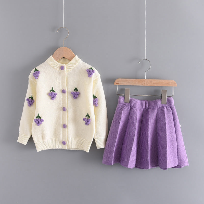 Ensemble pull tricoté à manches volantées pour fille