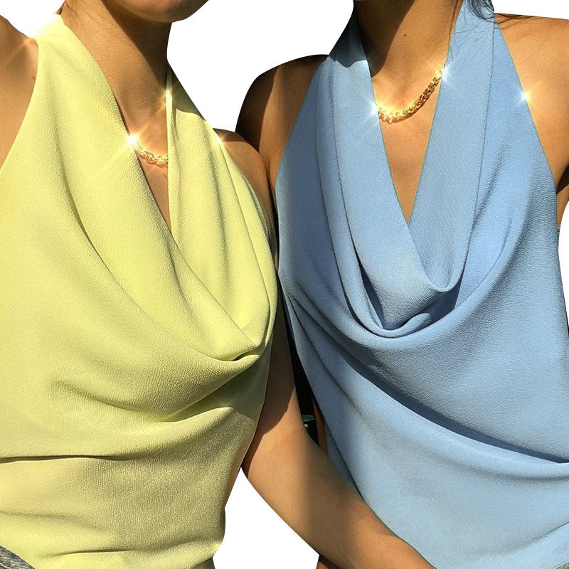 Temperament Slim Solid Color Halter V-neck Halter Vest Women