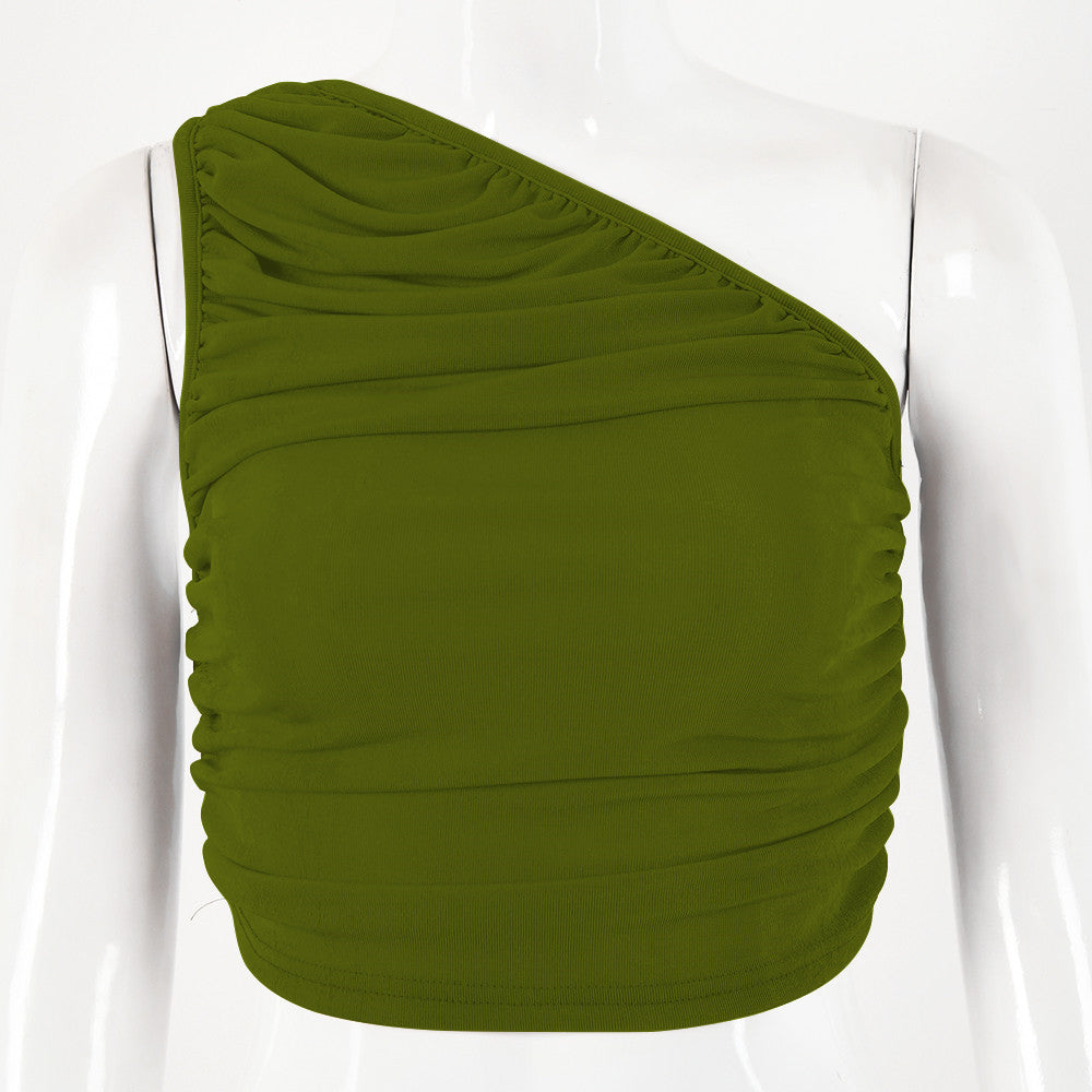 Solid Color Slant Collar Slim Bottoming T-Shirt