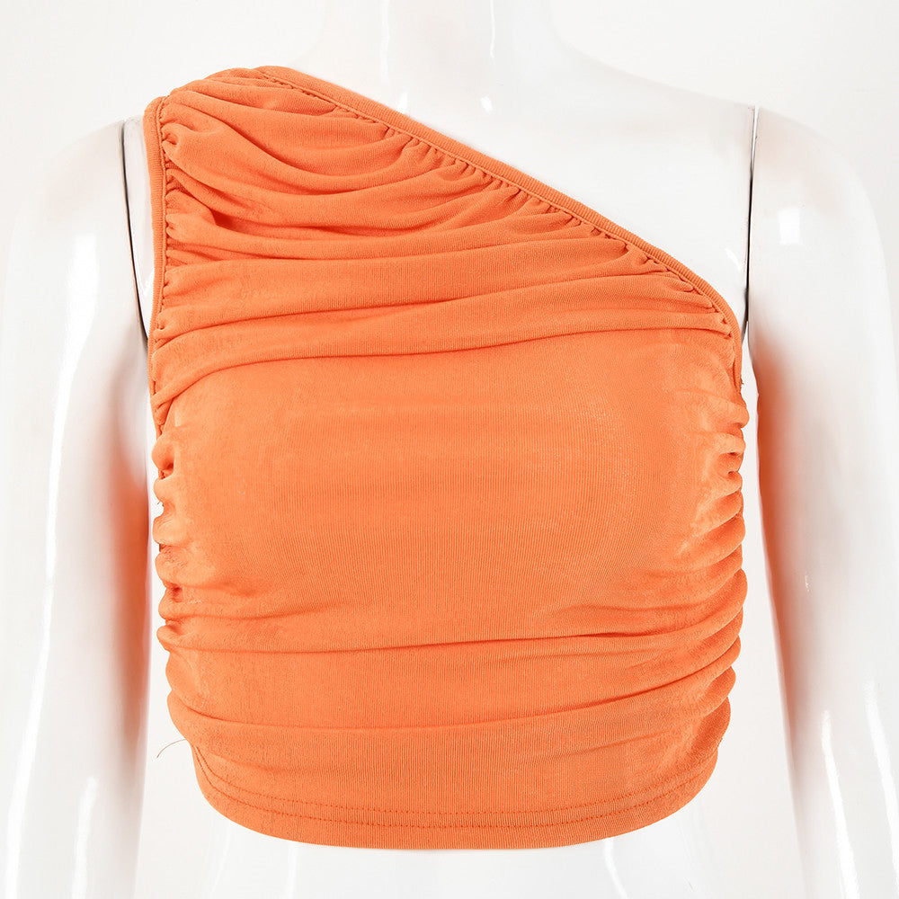 Solid Color Slant Collar Slim Bottoming T-Shirt