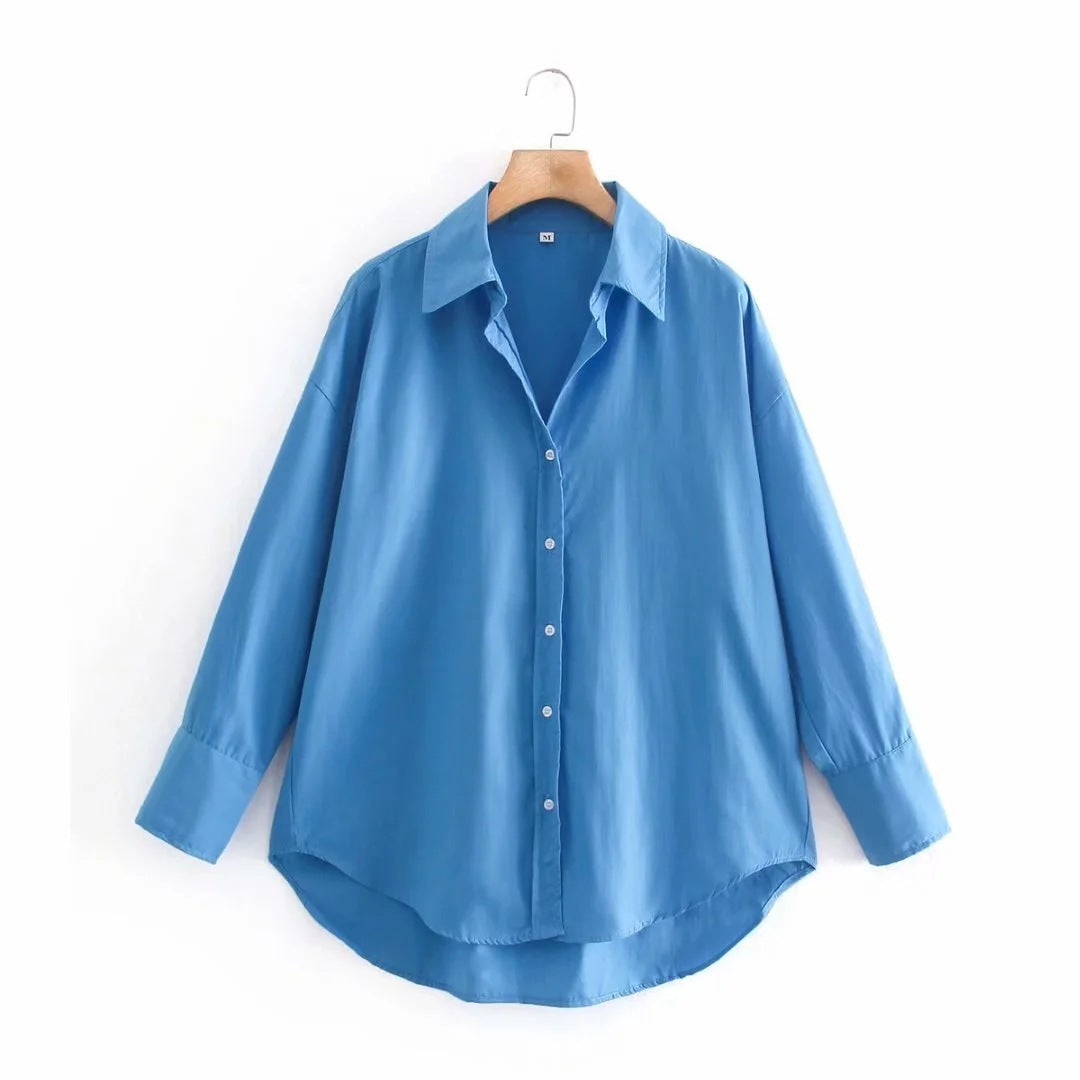 Thin Solid Color Casual Poplin Shirt