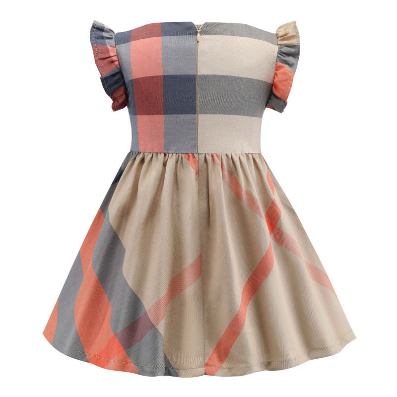 Vente en gros de vêtements pour enfants, nouveaux produits, col rond, petites manches volantées, robe plissée en coton pour enfants et filles