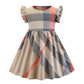Vente en gros de vêtements pour enfants, nouveaux produits, col rond, petites manches volantées, robe plissée en coton pour enfants et filles