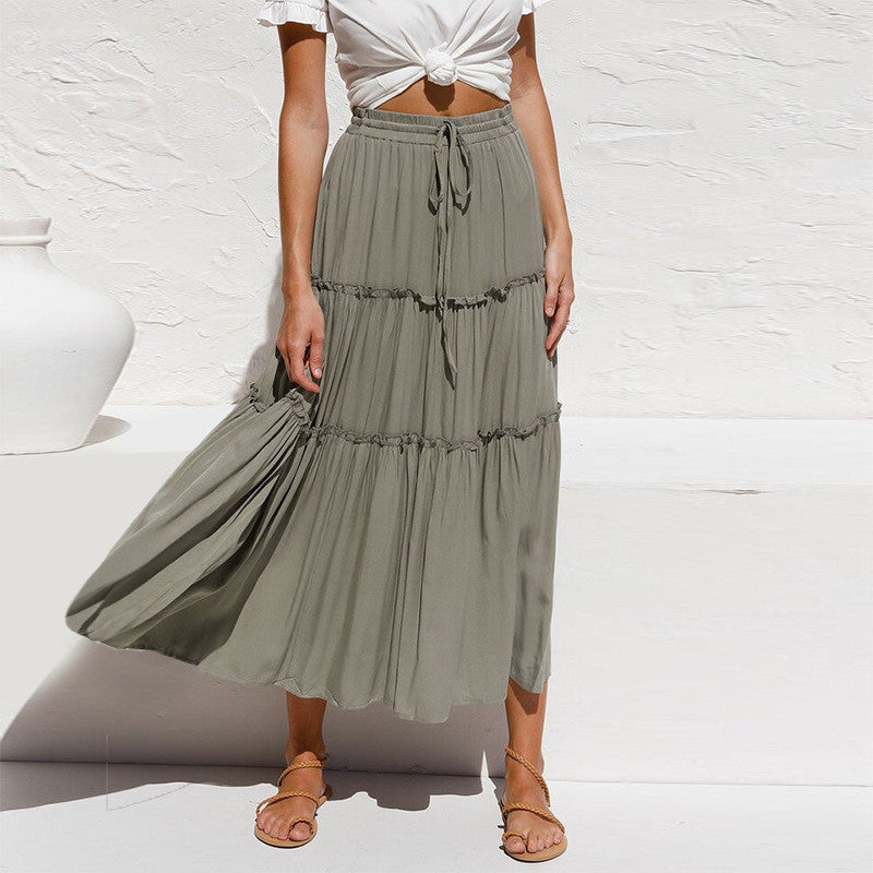 Women's High Waist Slim Cotton And Linen Skirt