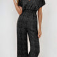 Women's printed V-neck pocket overalls