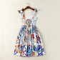 New Women's Printed Dress With Big Swing Temperament Waist Waist Trend Suspender Dress