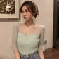 Mesh Stitching Design Sense Fashion Knit Sweater Top Black T-shirt Women