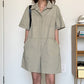 Loose Straight-leg Casual Shorts With Lapel Multi-pocket Design